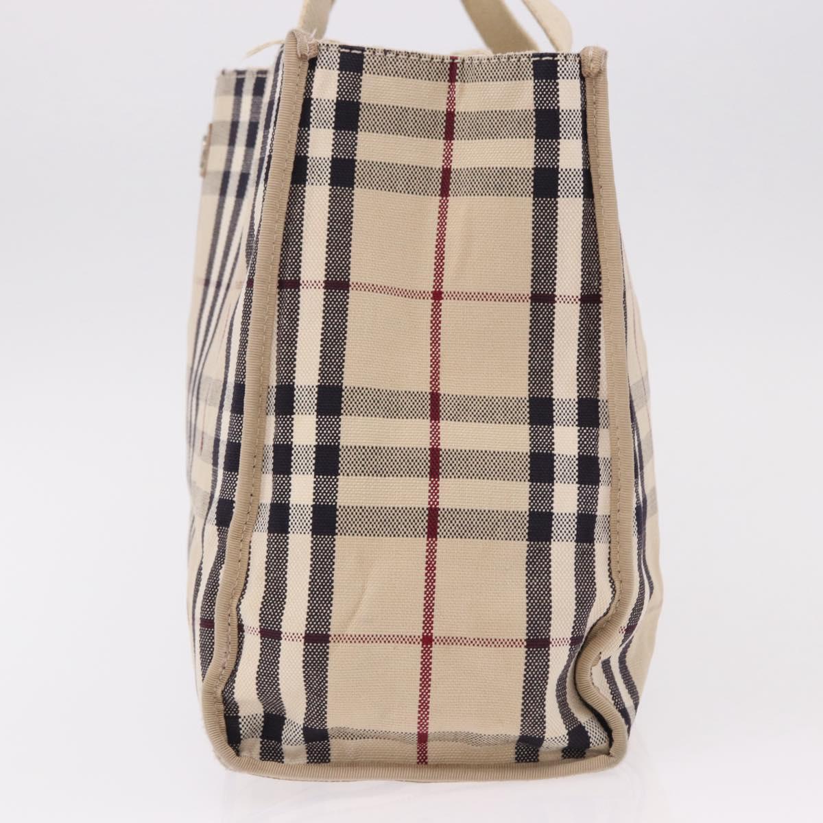 BURBERRY Nova Check Hand Bag Canvas Beige Silver Auth bs36078