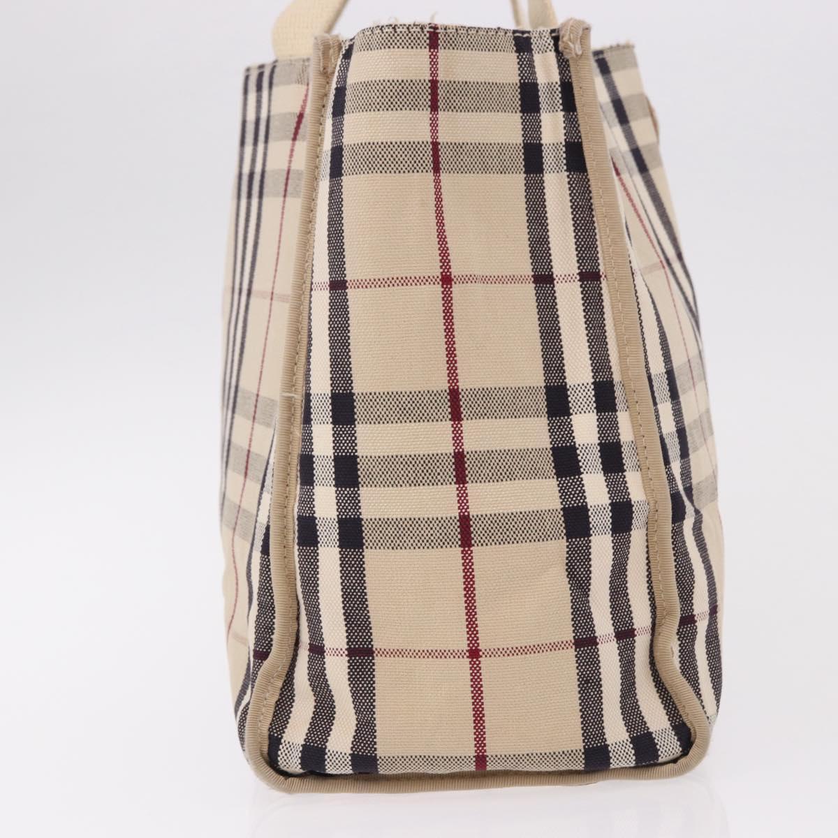 BURBERRY Nova Check Hand Bag Canvas Beige Silver Auth bs36078