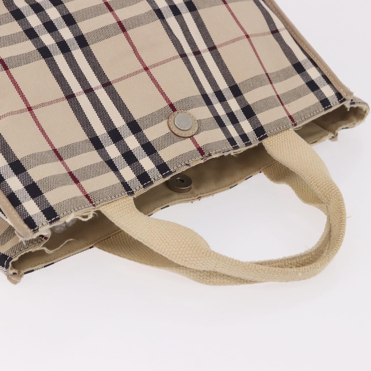 BURBERRY Nova Check Hand Bag Canvas Beige Silver Auth bs36078