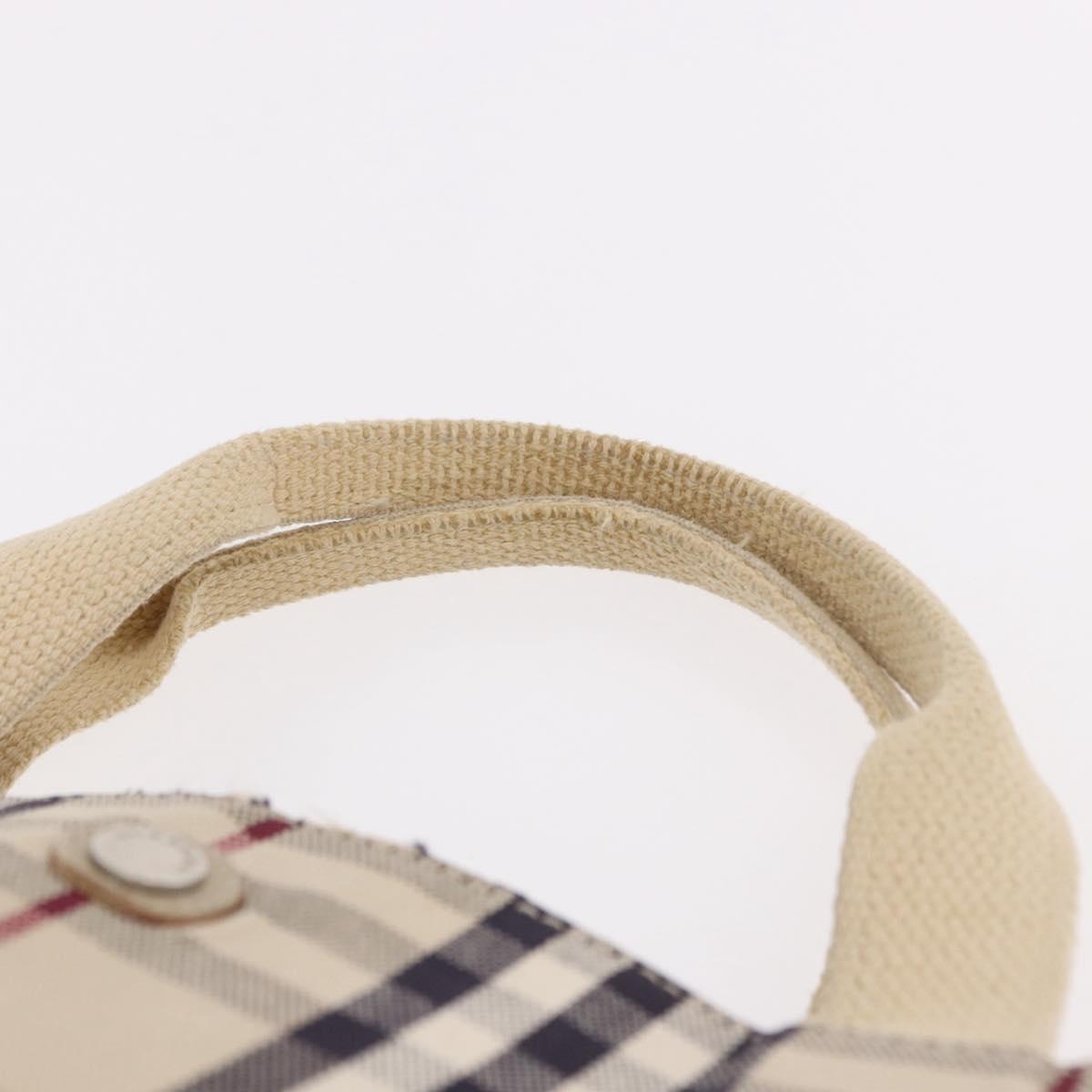 BURBERRY Nova Check Hand Bag Canvas Beige Silver Auth bs36078