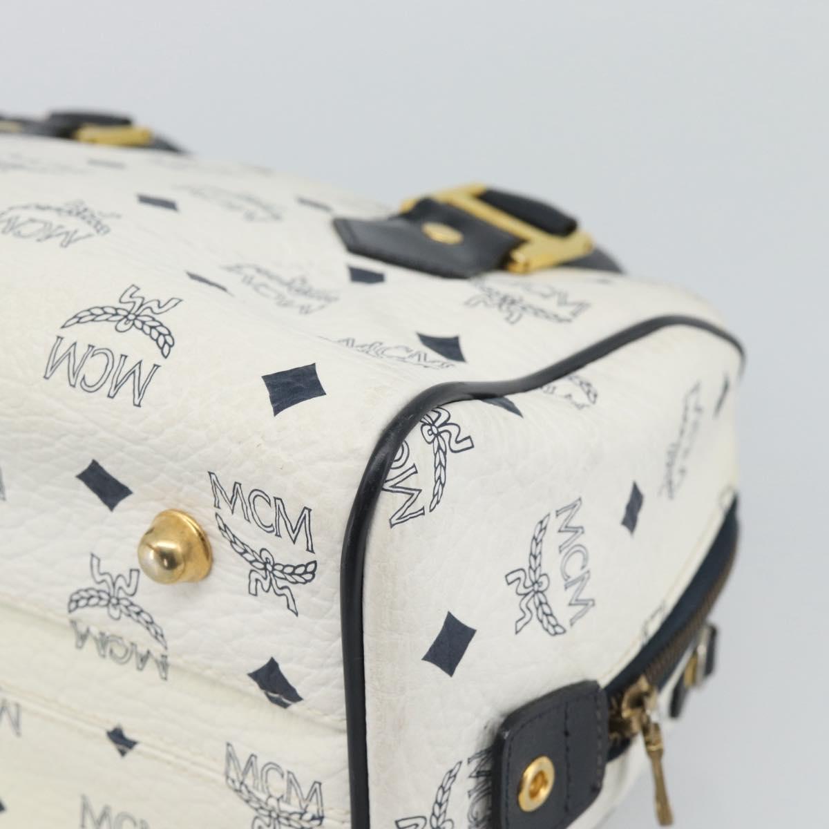 MCM Vicetos Logogram Hand Bag PVC Leather White Gold Auth bs36079