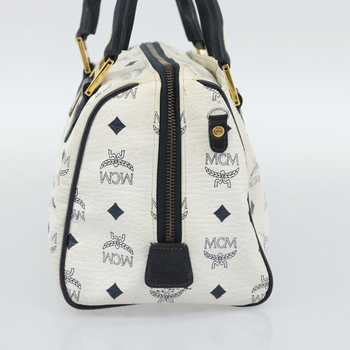 MCM Vicetos Logogram Hand Bag PVC Leather White Gold Auth bs36079