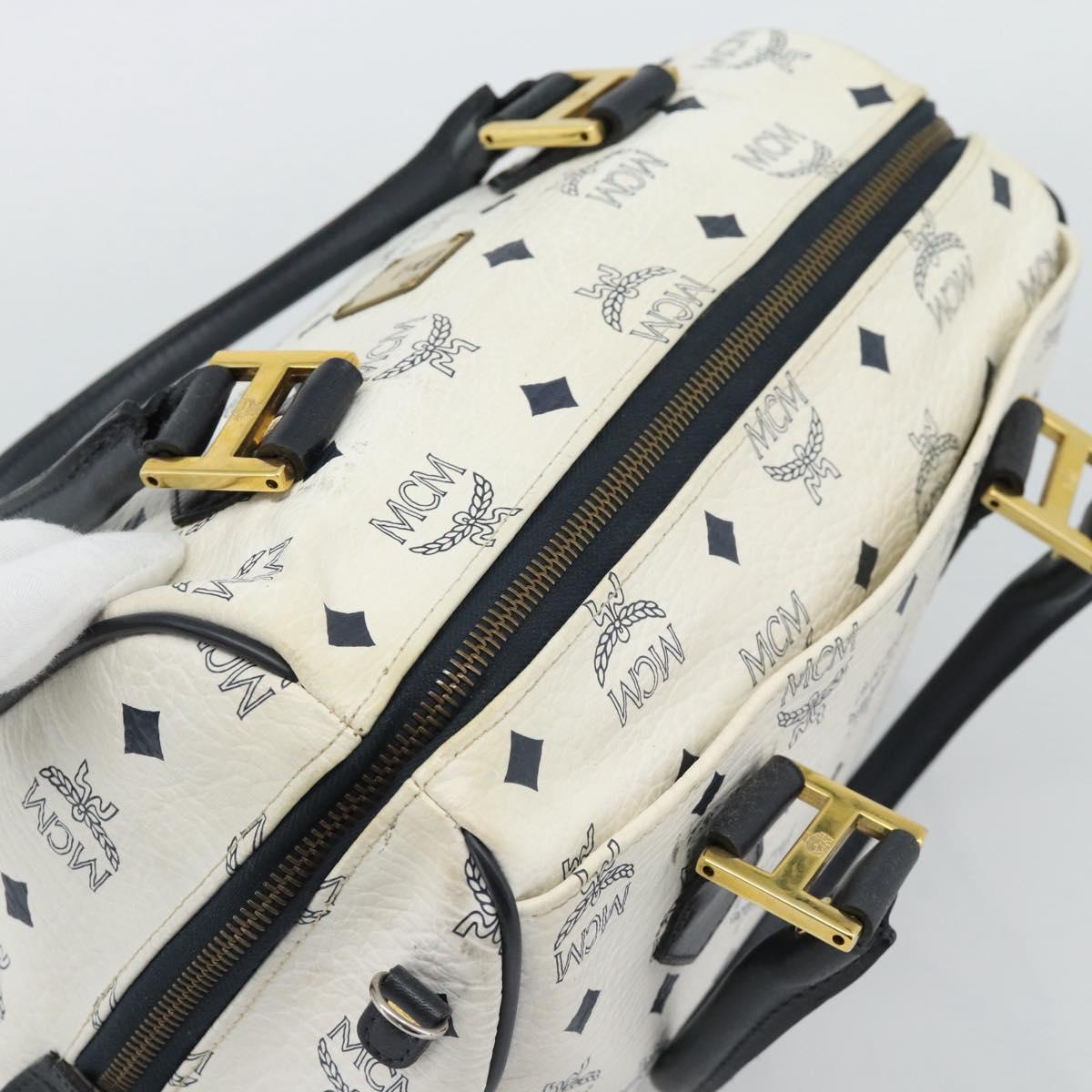 MCM Vicetos Logogram Hand Bag PVC Leather White Gold Auth bs36079