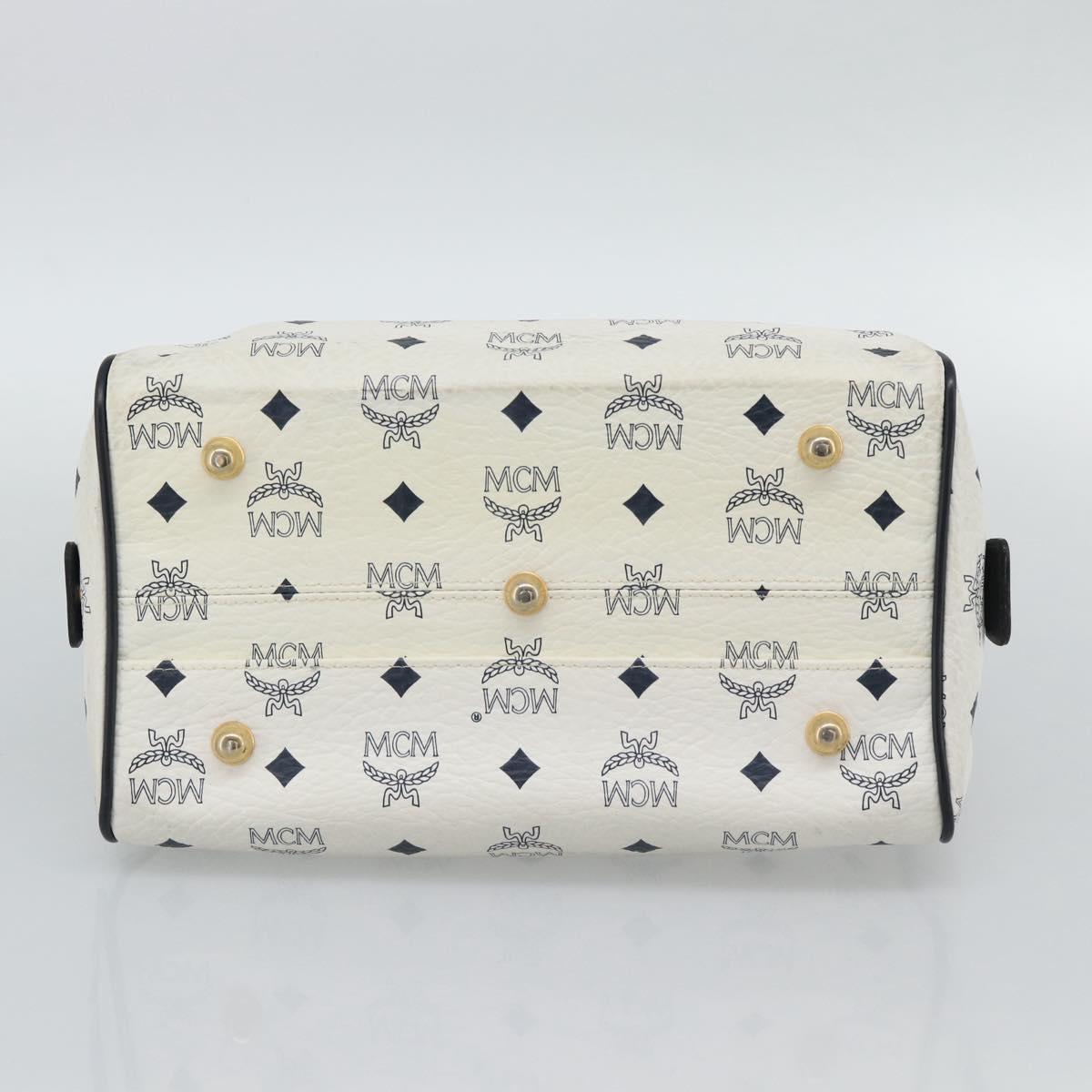 MCM Vicetos Logogram Hand Bag PVC Leather White Gold Auth bs36079