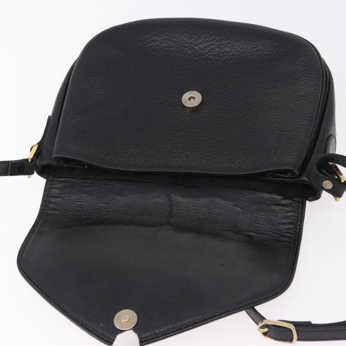 SAINT LAURENT Shoulder Bag Leather Black Gold Auth bs36080