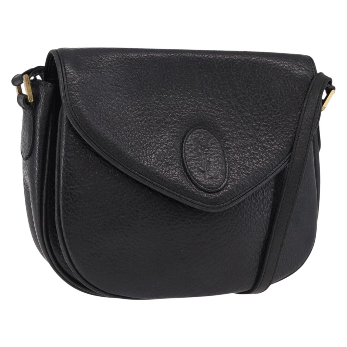 SAINT LAURENT Shoulder Bag Leather Black Gold Auth bs36080