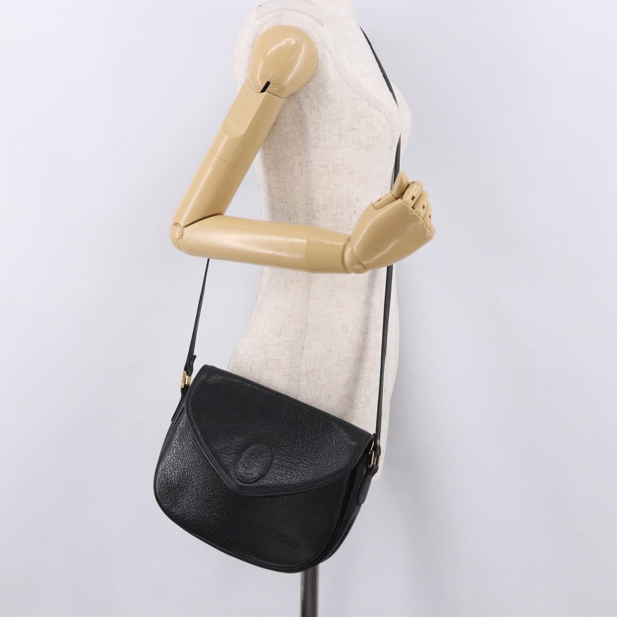 SAINT LAURENT Shoulder Bag Leather Black Gold Auth bs36080