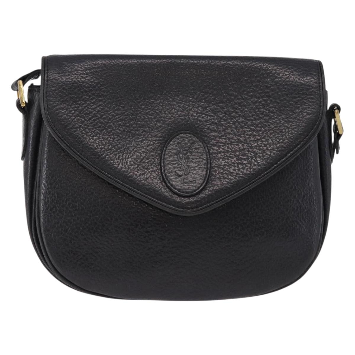 SAINT LAURENT Shoulder Bag Leather Black Gold Auth bs36080