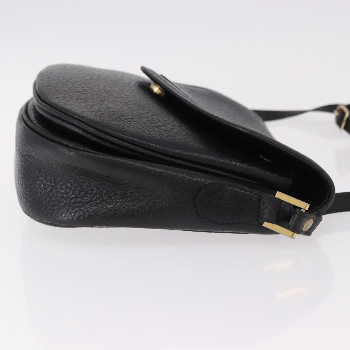 SAINT LAURENT Shoulder Bag Leather Black Gold Auth bs36080