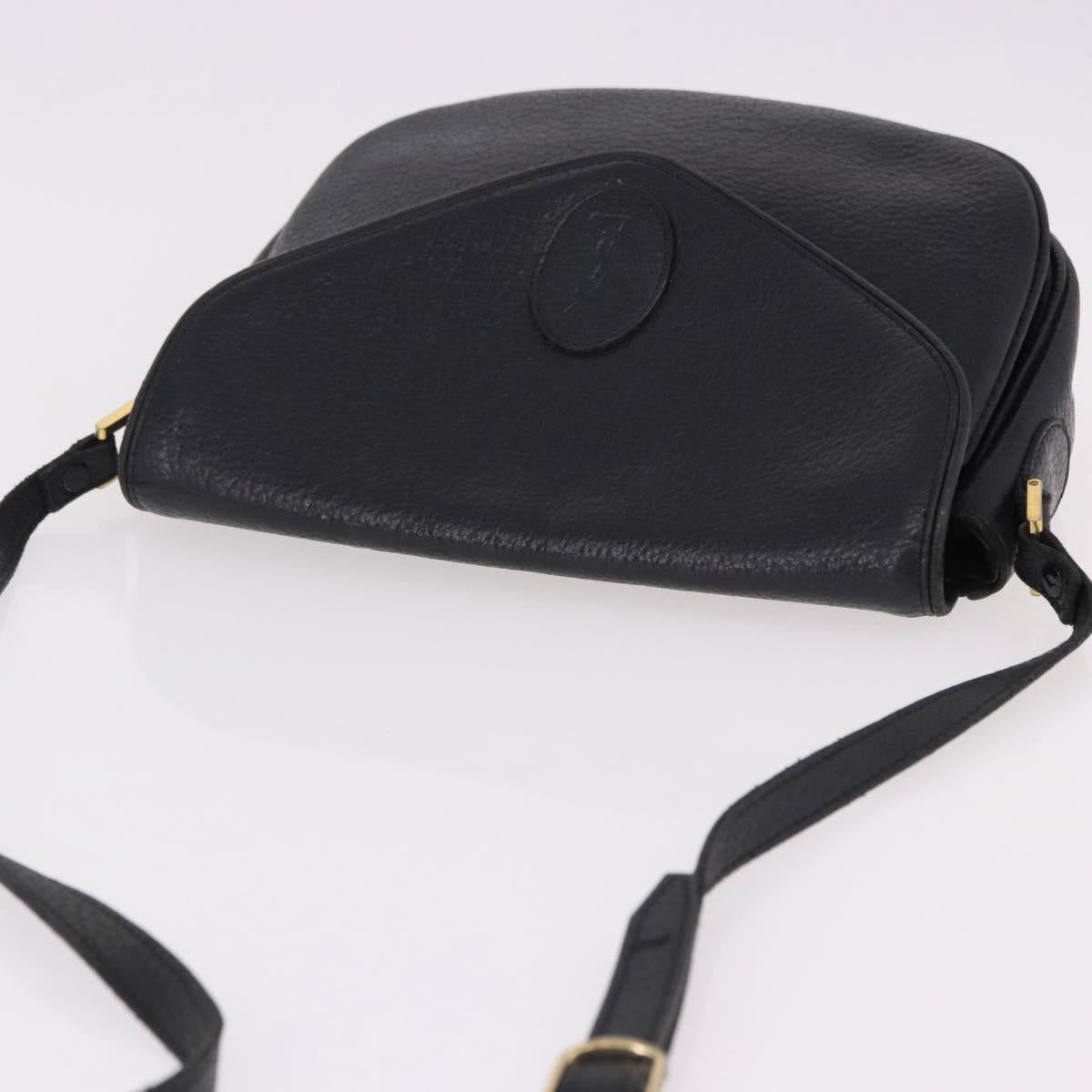 SAINT LAURENT Shoulder Bag Leather Black Gold Auth bs36080