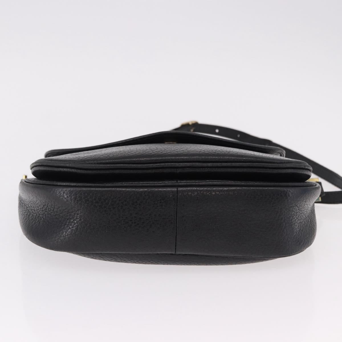 SAINT LAURENT Shoulder Bag Leather Black Gold Auth bs36080
