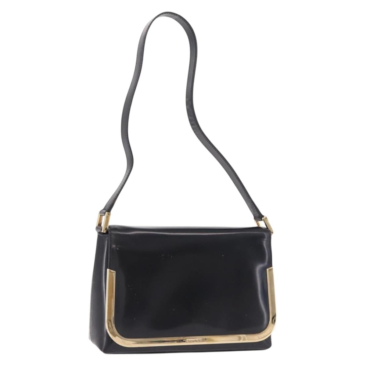 GUCCI Shoulder Bag Patent Leather Black Gold 007 2113 0278 Auth bs36081