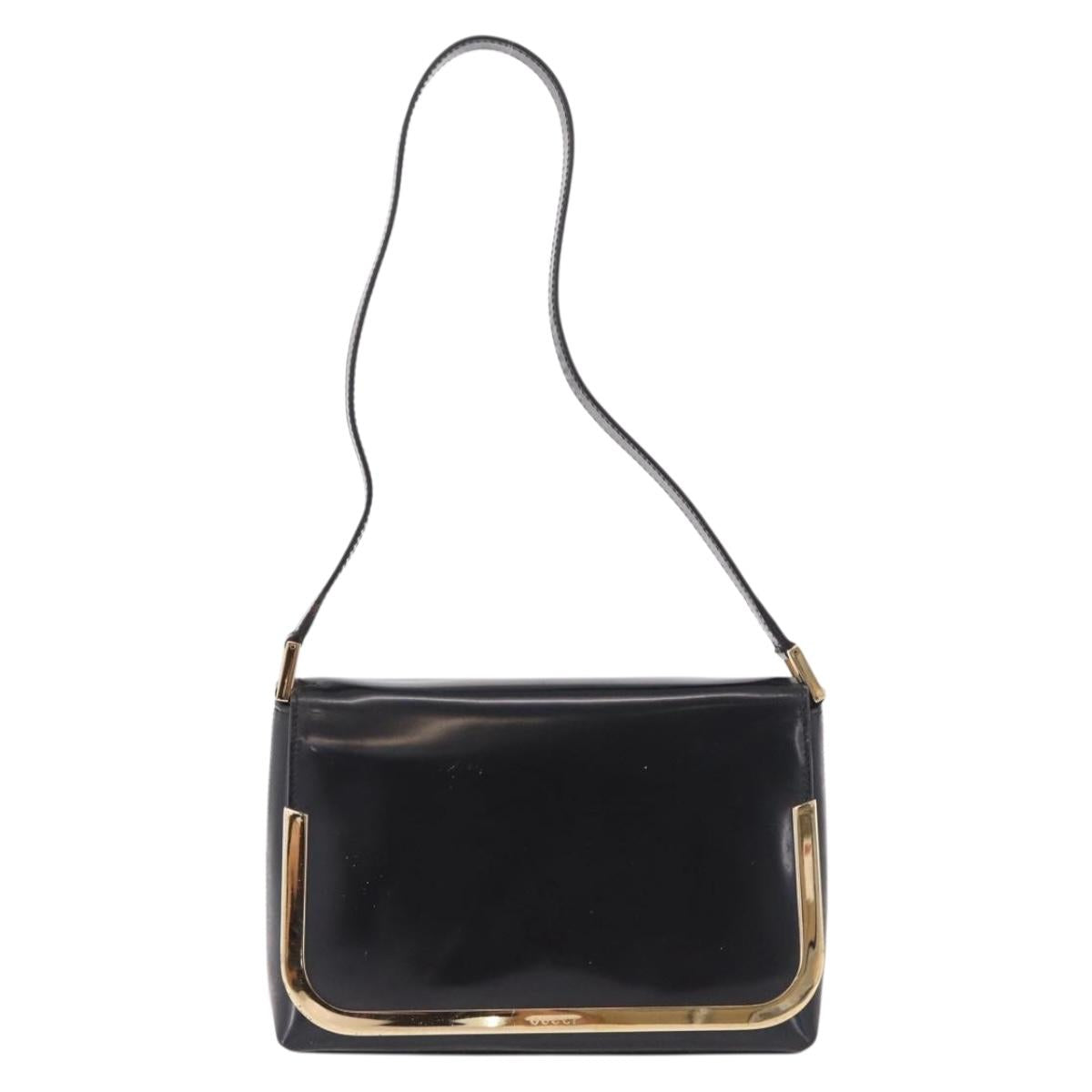 GUCCI Shoulder Bag Patent Leather Black Gold 007 2113 0278 Auth bs36081