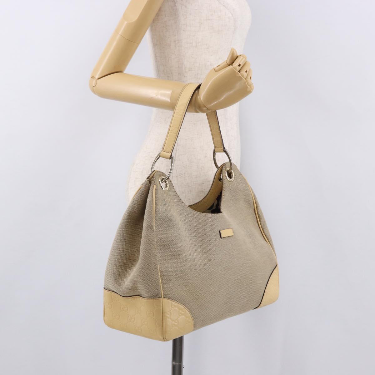 GUCCI GG Canvas Guccissima Hand Bag Leather Beige Gold 257268 Auth bs36083A