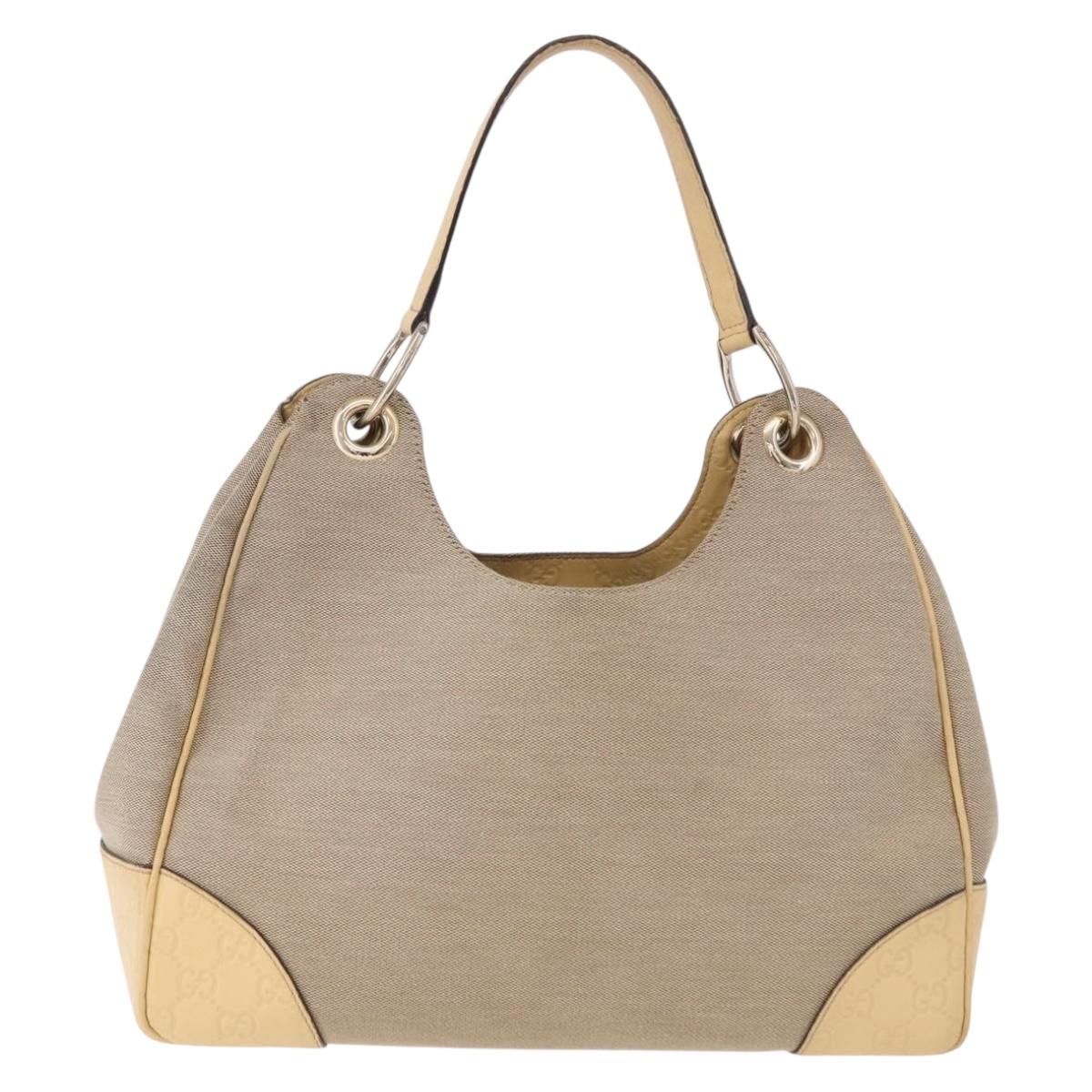 GUCCI GG Canvas Guccissima Hand Bag Leather Beige Gold 257268 Auth bs36083A