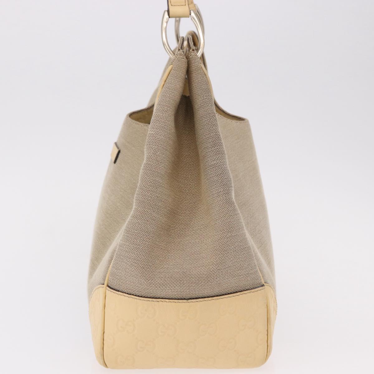 GUCCI GG Canvas Guccissima Hand Bag Leather Beige Gold 257268 Auth bs36083A