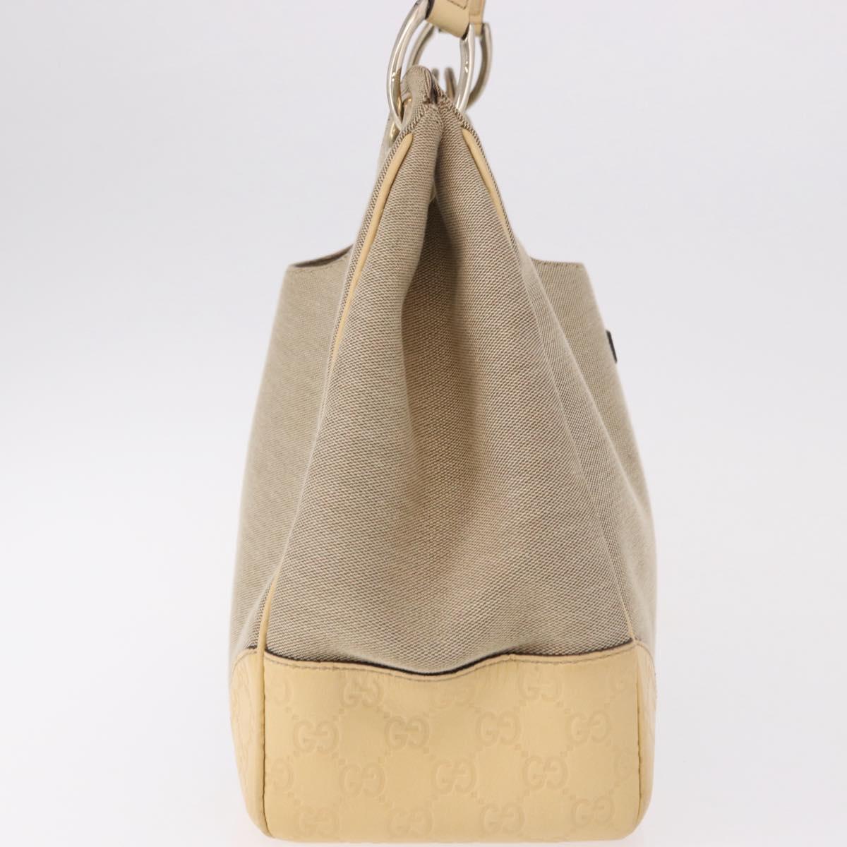 GUCCI GG Canvas Guccissima Hand Bag Leather Beige Gold 257268 Auth bs36083A