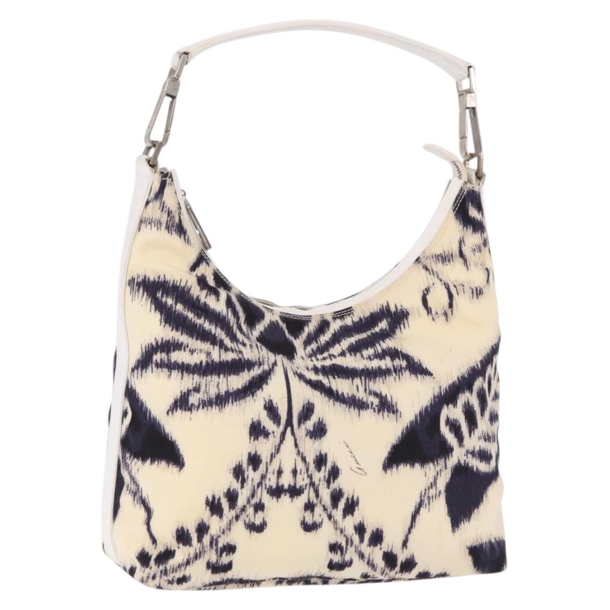 GUCCI Hand Bag Canvas White Silver Auth bs36084