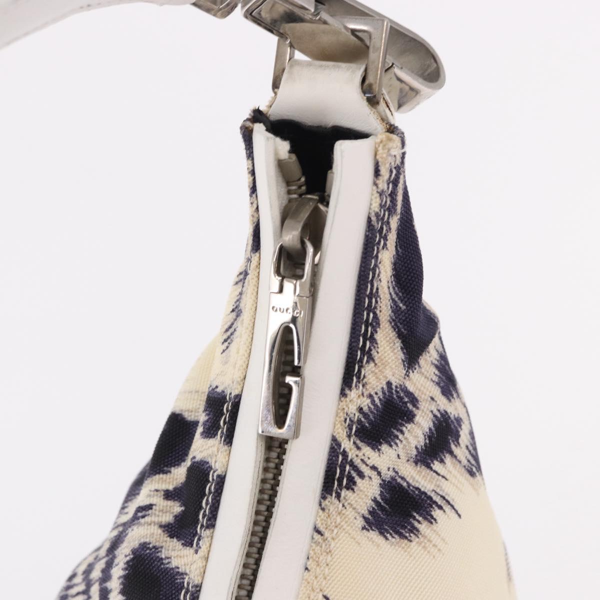 GUCCI Hand Bag Canvas White Silver Auth bs36084