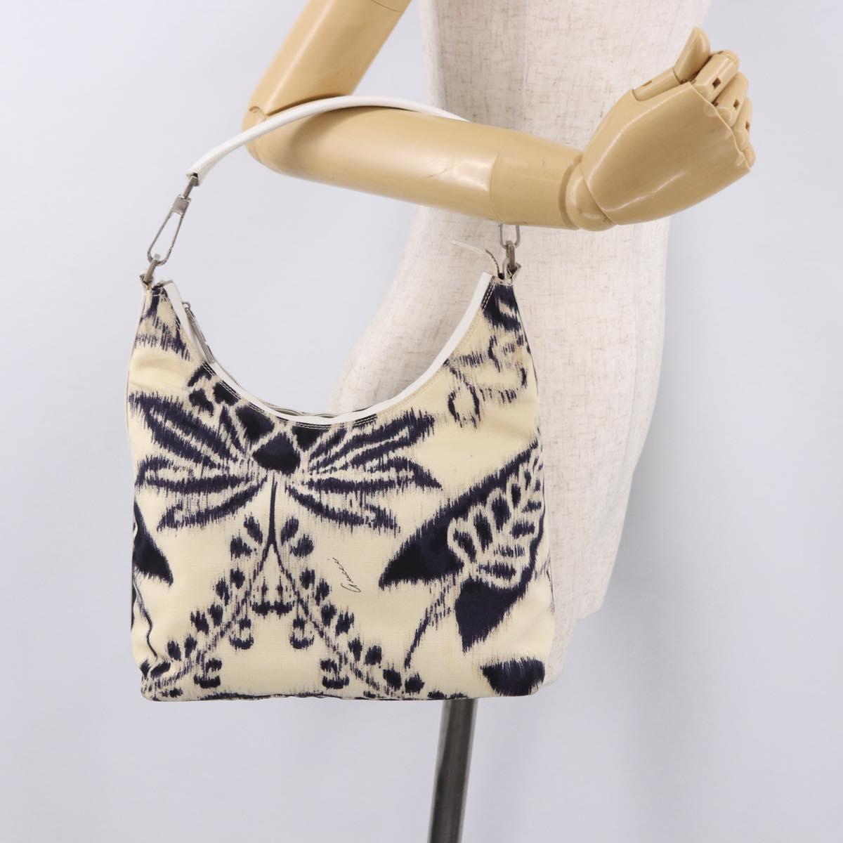 GUCCI Hand Bag Canvas White Silver Auth bs36084