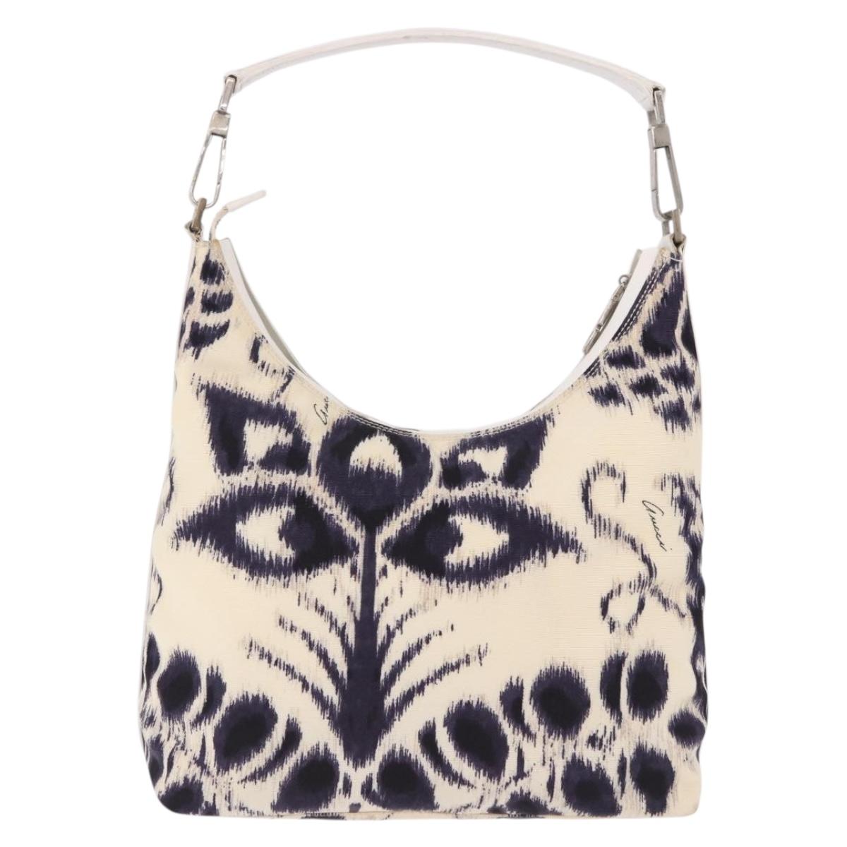 GUCCI Hand Bag Canvas White Silver Auth bs36084