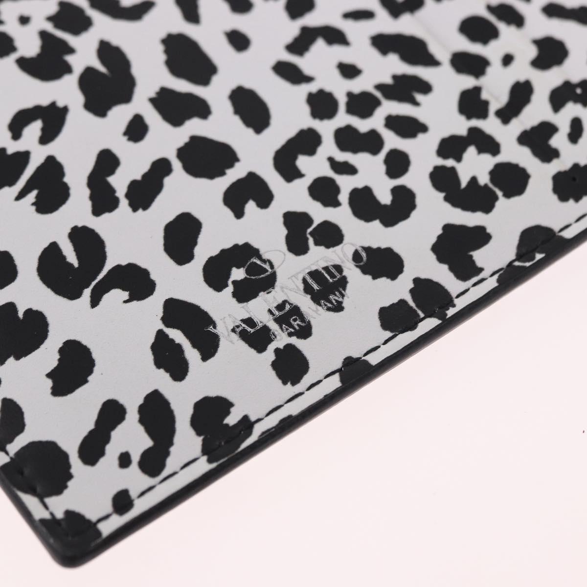 VALENTINO Card Case Leather White Silver Auth bs36085V