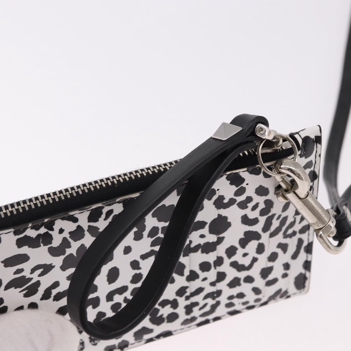VALENTINO Card Case Leather White Silver Auth bs36085V