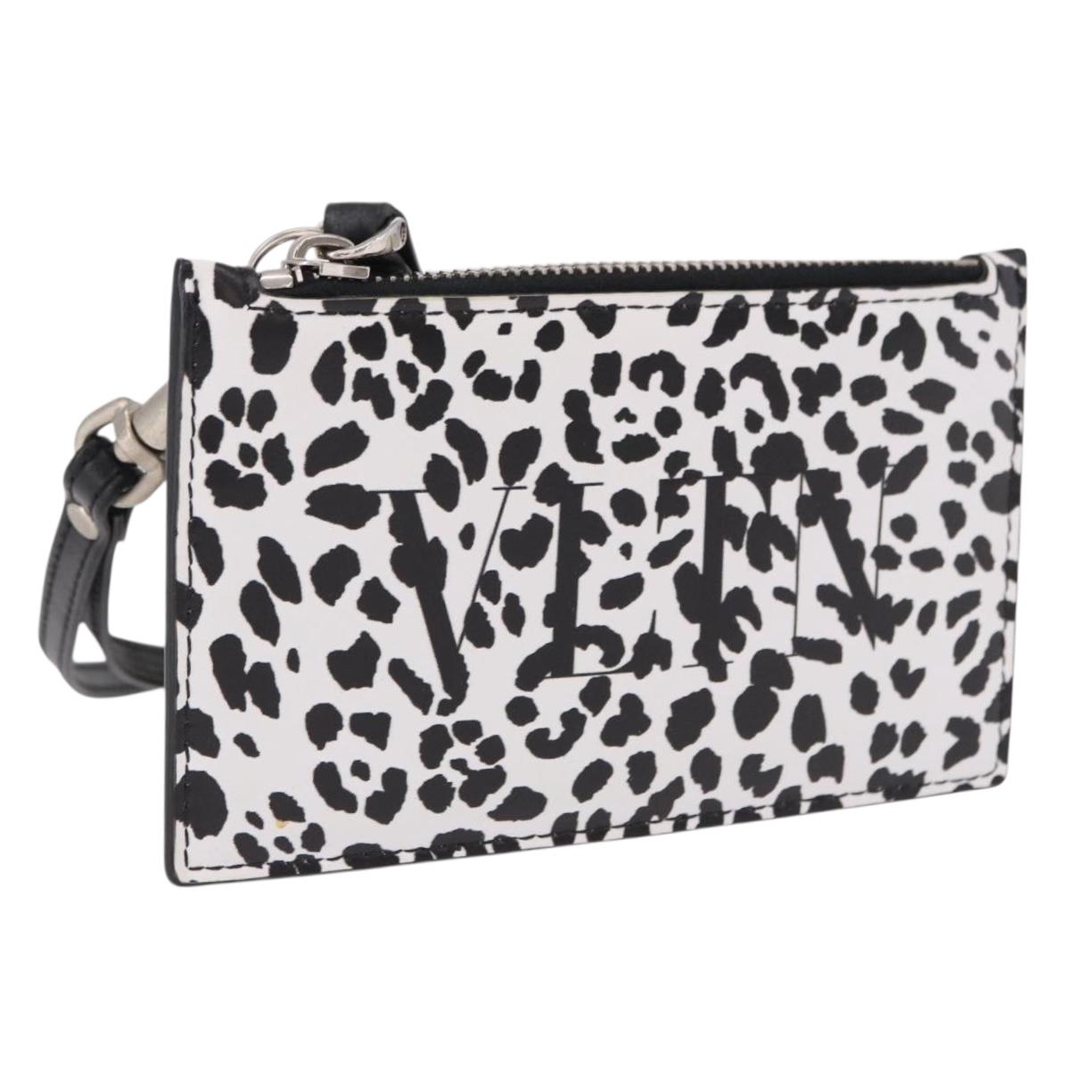 VALENTINO Card Case Leather White Silver Auth bs36085V