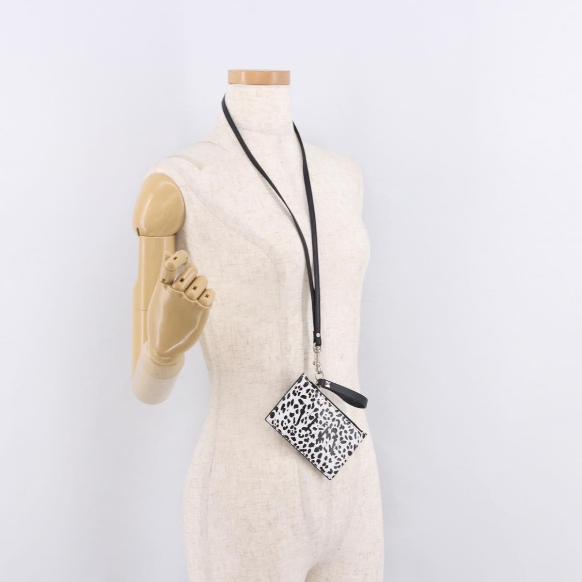 VALENTINO Card Case Leather White Silver Auth bs36085V