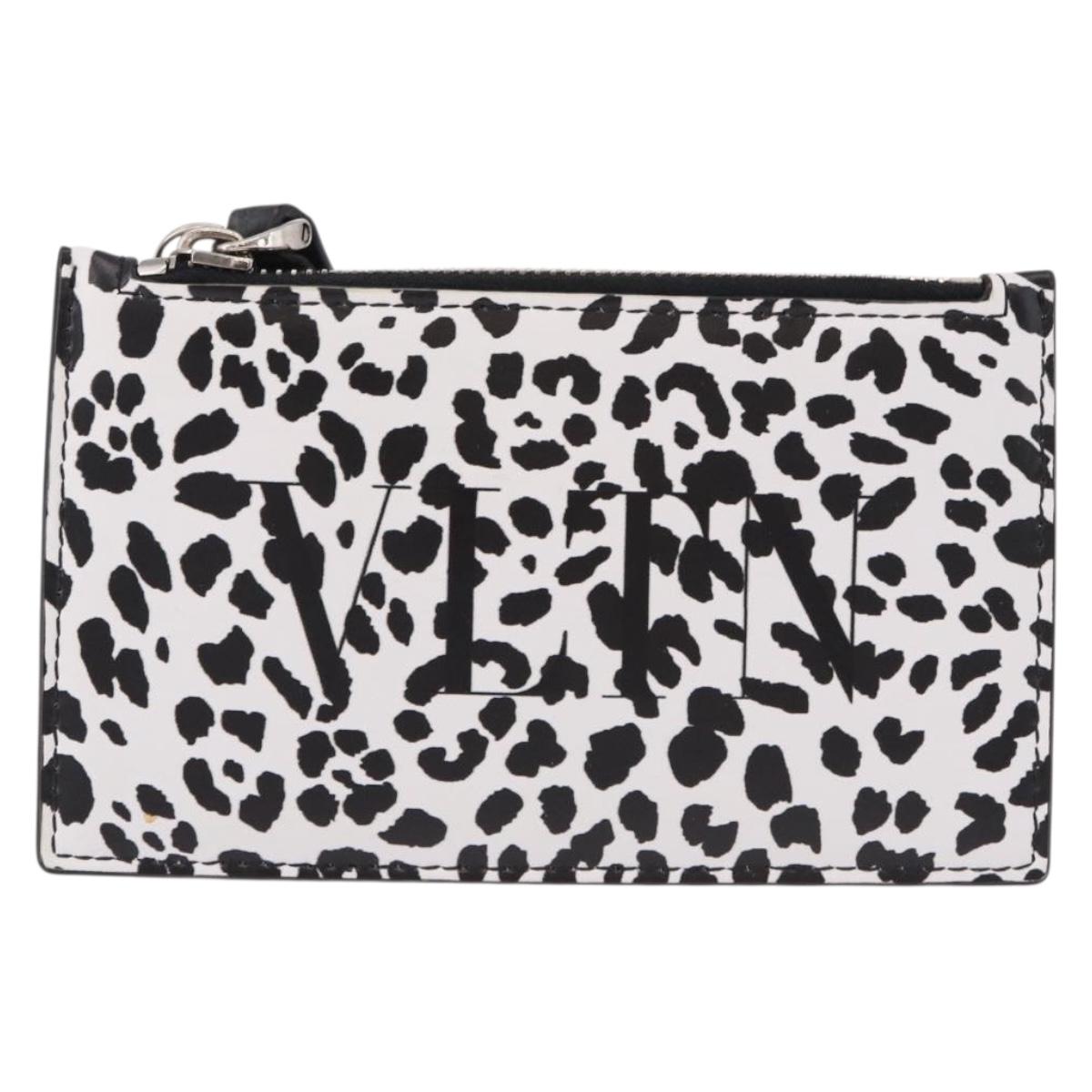 VALENTINO Card Case Leather White Silver Auth bs36085V