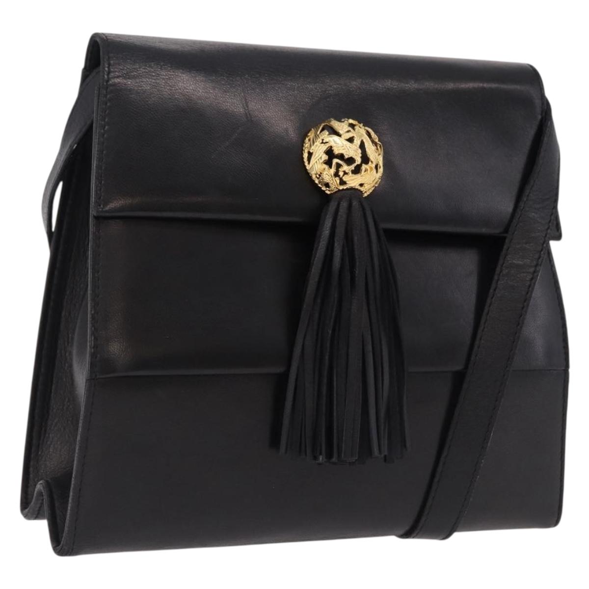 Salvatore Ferragamo Shoulder Bag Leather Black Gold Auth bs36087