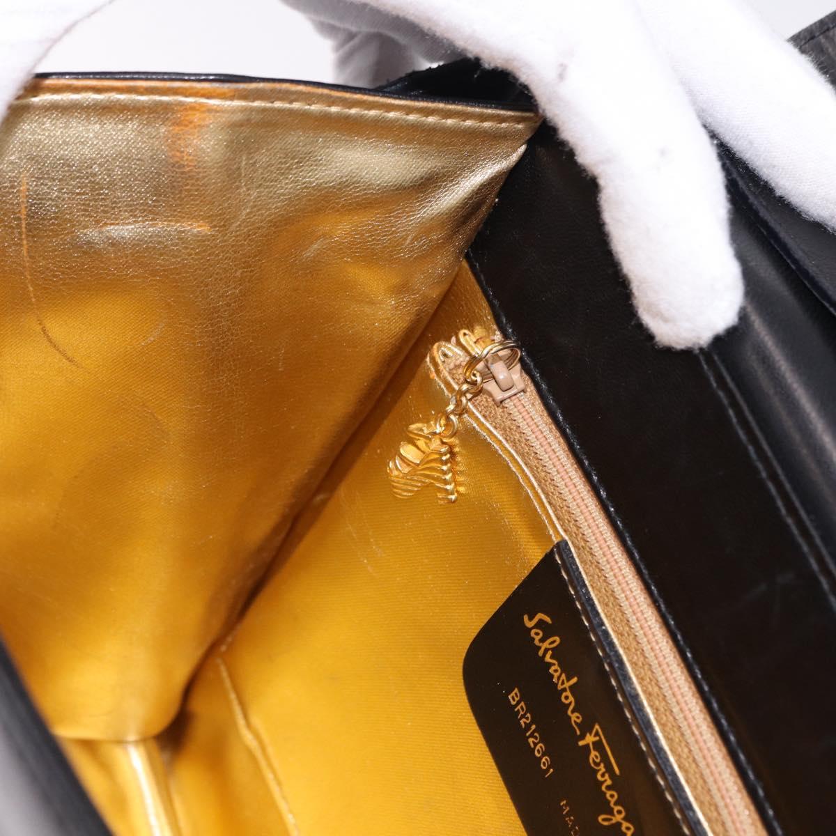 Salvatore Ferragamo Shoulder Bag Leather Black Gold Auth bs36087