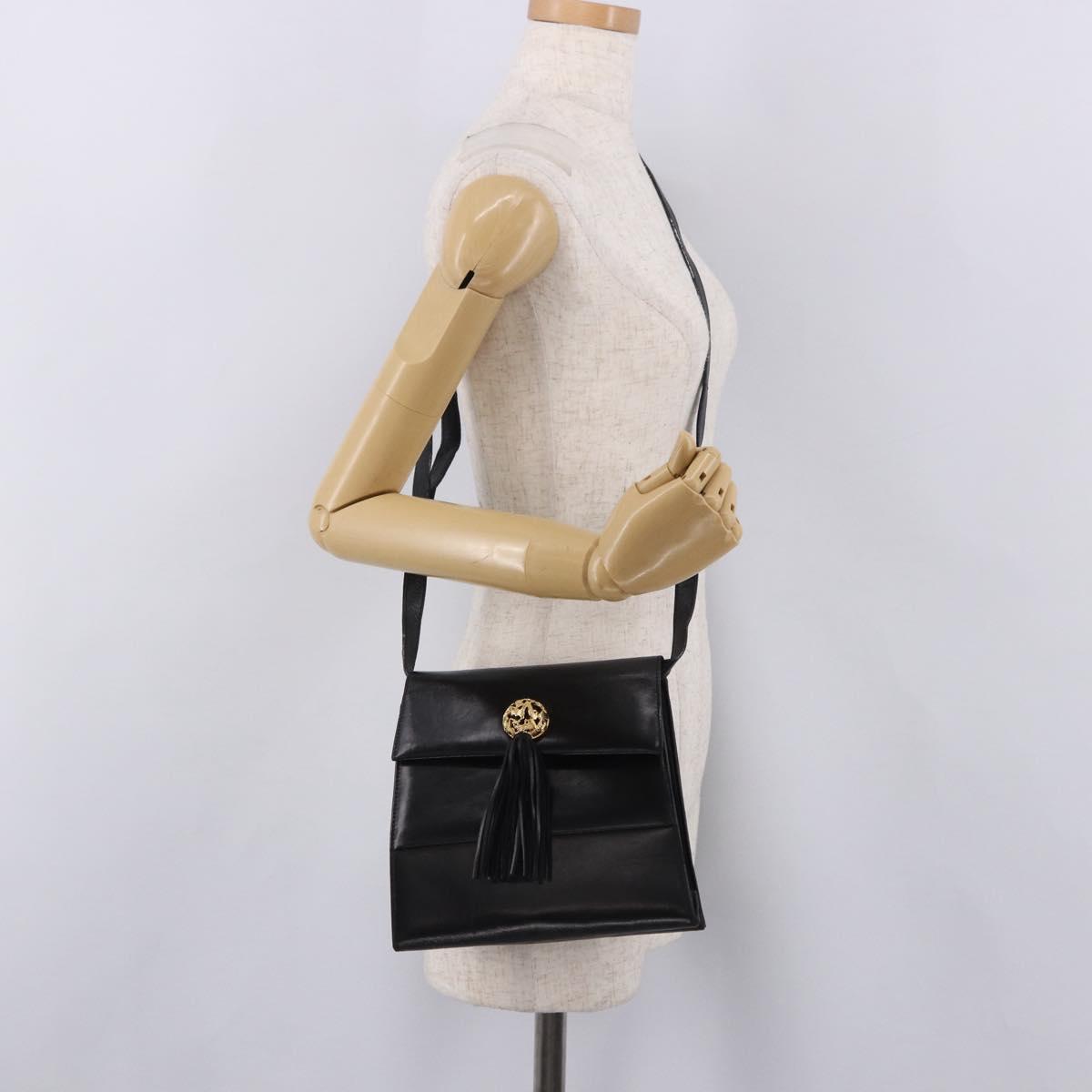 Salvatore Ferragamo Shoulder Bag Leather Black Gold Auth bs36087