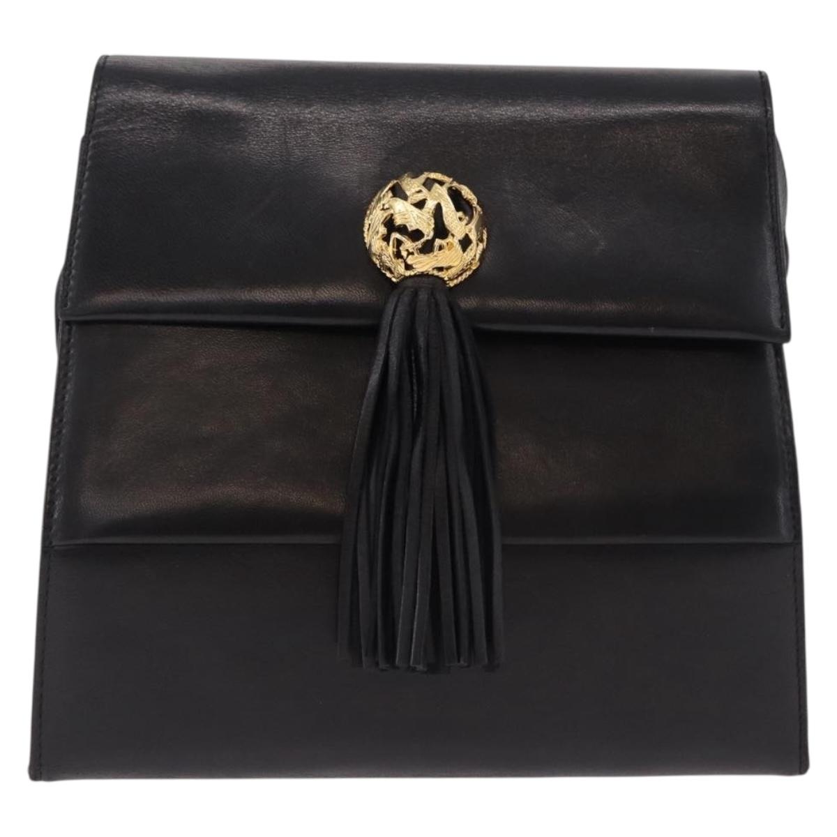 Salvatore Ferragamo Shoulder Bag Leather Black Gold Auth bs36087