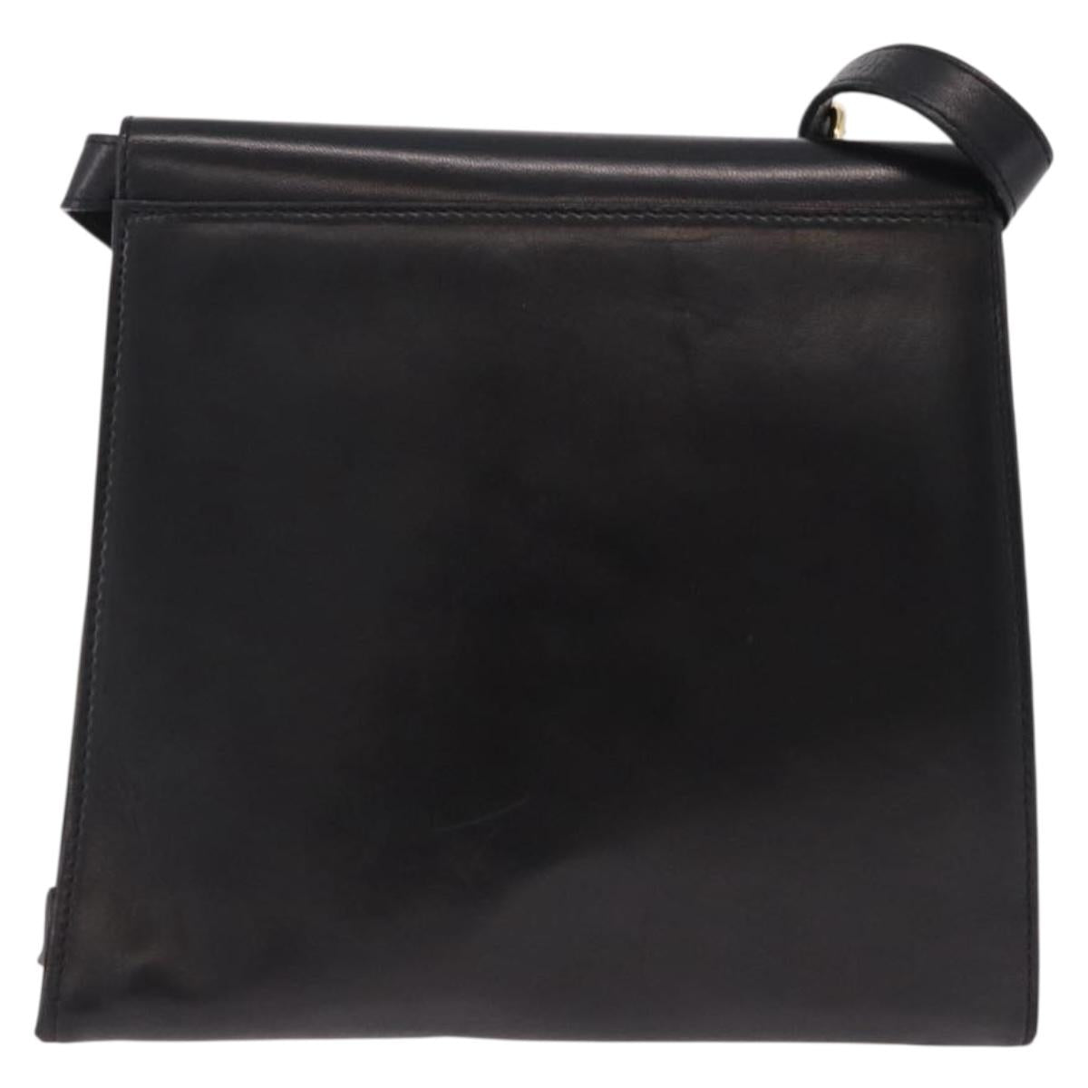 Salvatore Ferragamo Shoulder Bag Leather Black Gold Auth bs36087