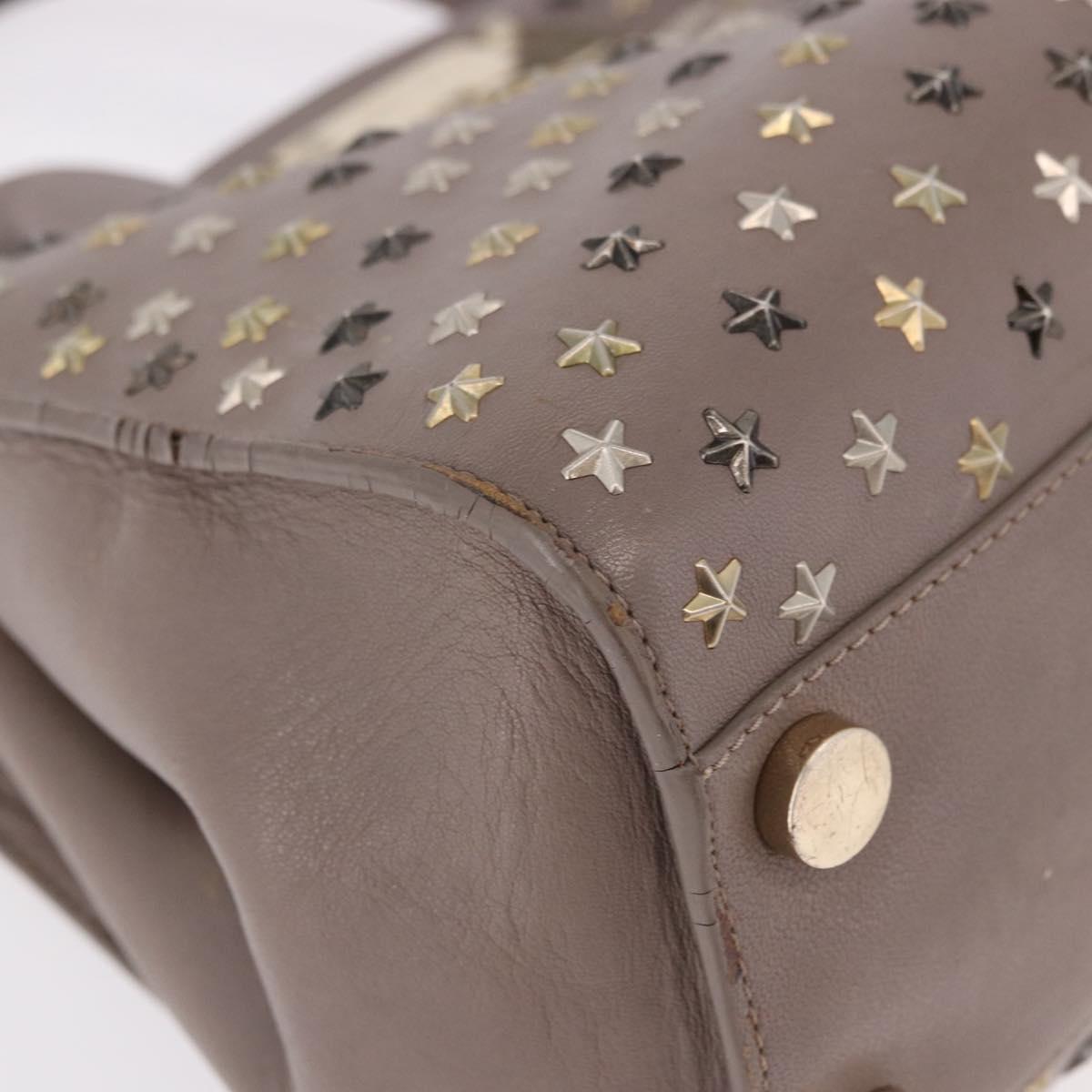 Jimmy Choo Riley Small Star Studs Hand Bag Leather Gray Gold Auth bs36088