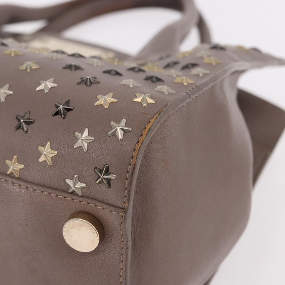 Jimmy Choo Riley Small Star Studs Hand Bag Leather Gray Gold Auth bs36088
