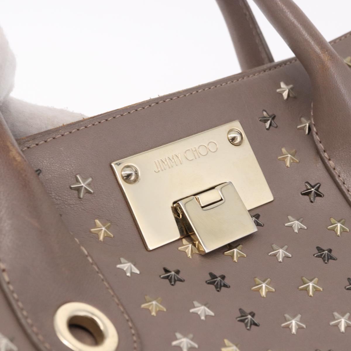 Jimmy Choo Riley Small Star Studs Hand Bag Leather Gray Gold Auth bs36088