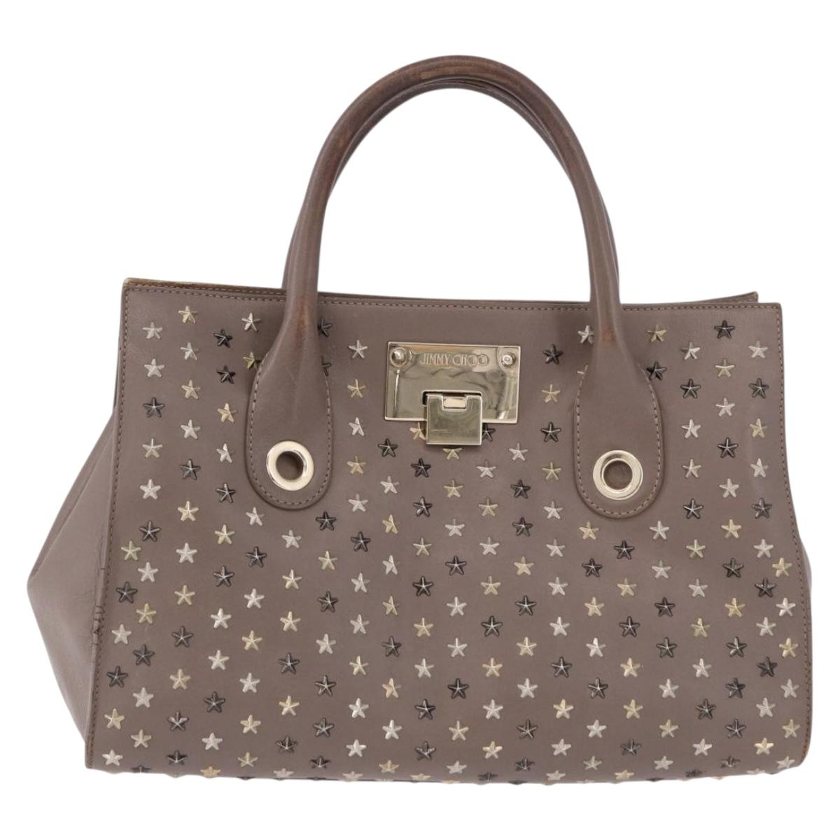 Jimmy Choo Riley Small Star Studs Hand Bag Leather Gray Gold Auth bs36088
