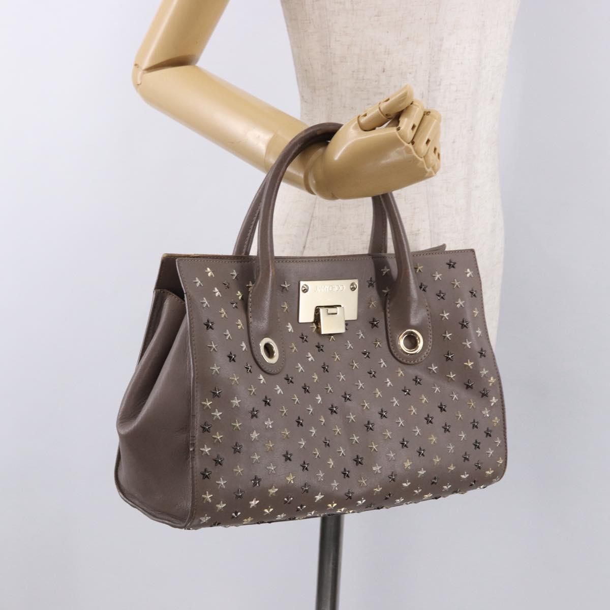 Jimmy Choo Riley Small Star Studs Hand Bag Leather Gray Gold Auth bs36088