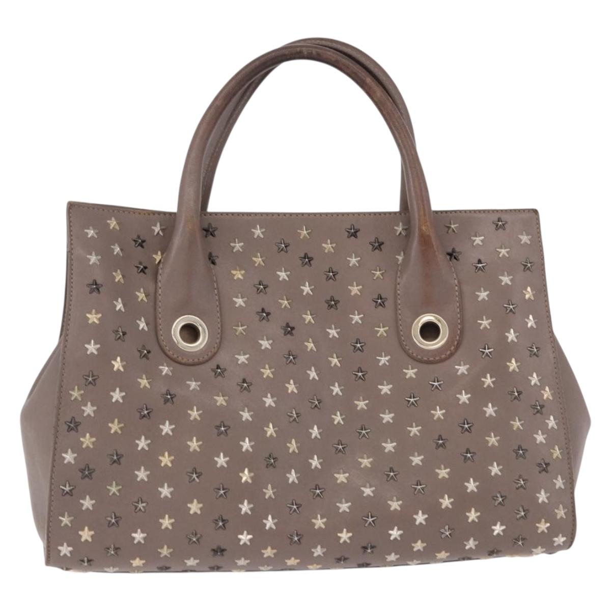 Jimmy Choo Riley Small Star Studs Hand Bag Leather Gray Gold Auth bs36088