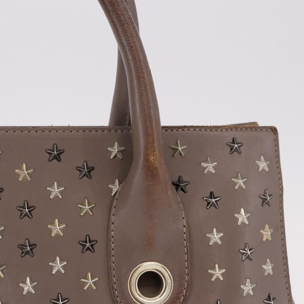 Jimmy Choo Riley Small Star Studs Hand Bag Leather Gray Gold Auth bs36088