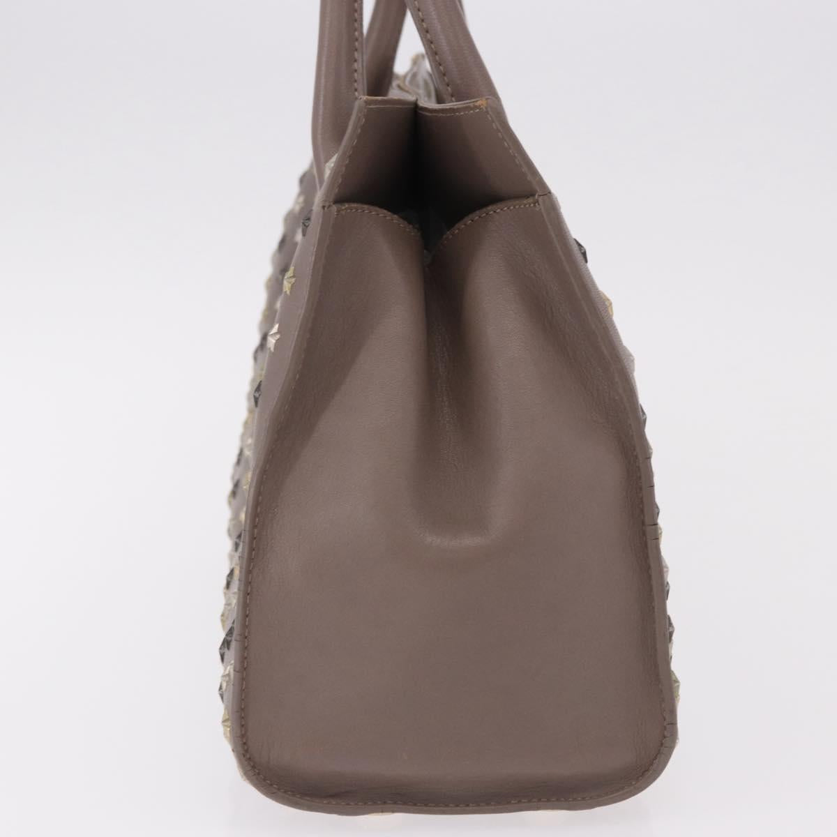 Jimmy Choo Riley Small Star Studs Hand Bag Leather Gray Gold Auth bs36088