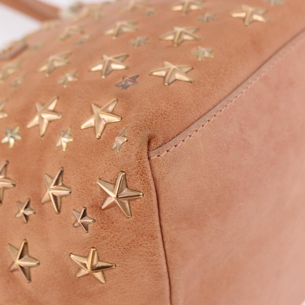 Jimmy Choo Star Studs Hand Bag Leather Pink Gold Auth bs36089