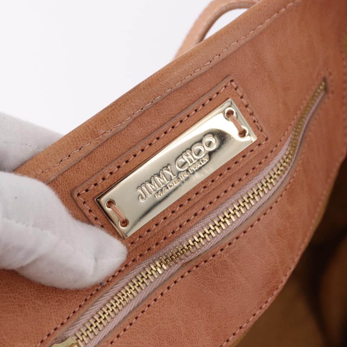 Jimmy Choo Star Studs Hand Bag Leather Pink Gold Auth bs36089