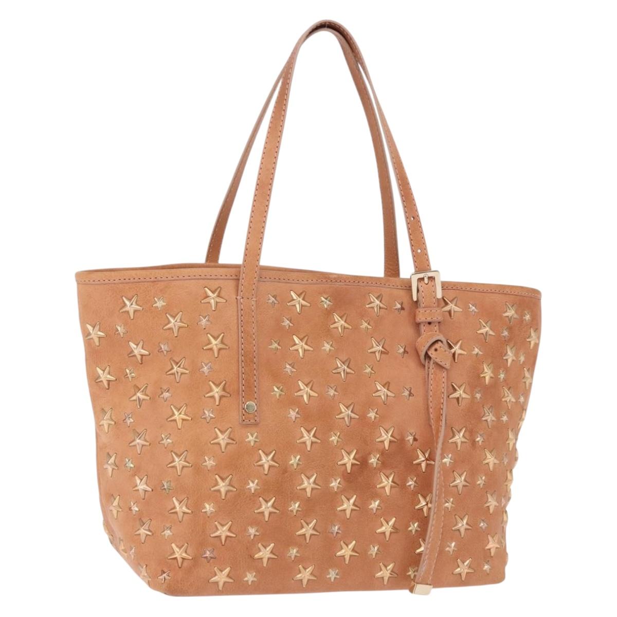Jimmy Choo Star Studs Hand Bag Leather Pink Gold Auth bs36089