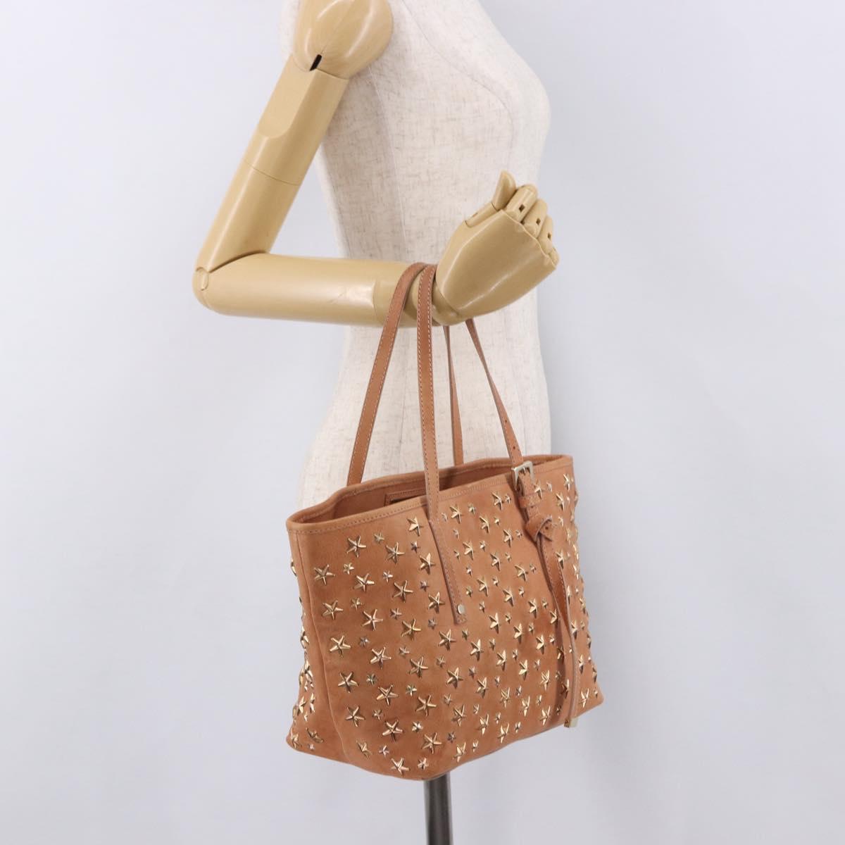Jimmy Choo Star Studs Hand Bag Leather Pink Gold Auth bs36089