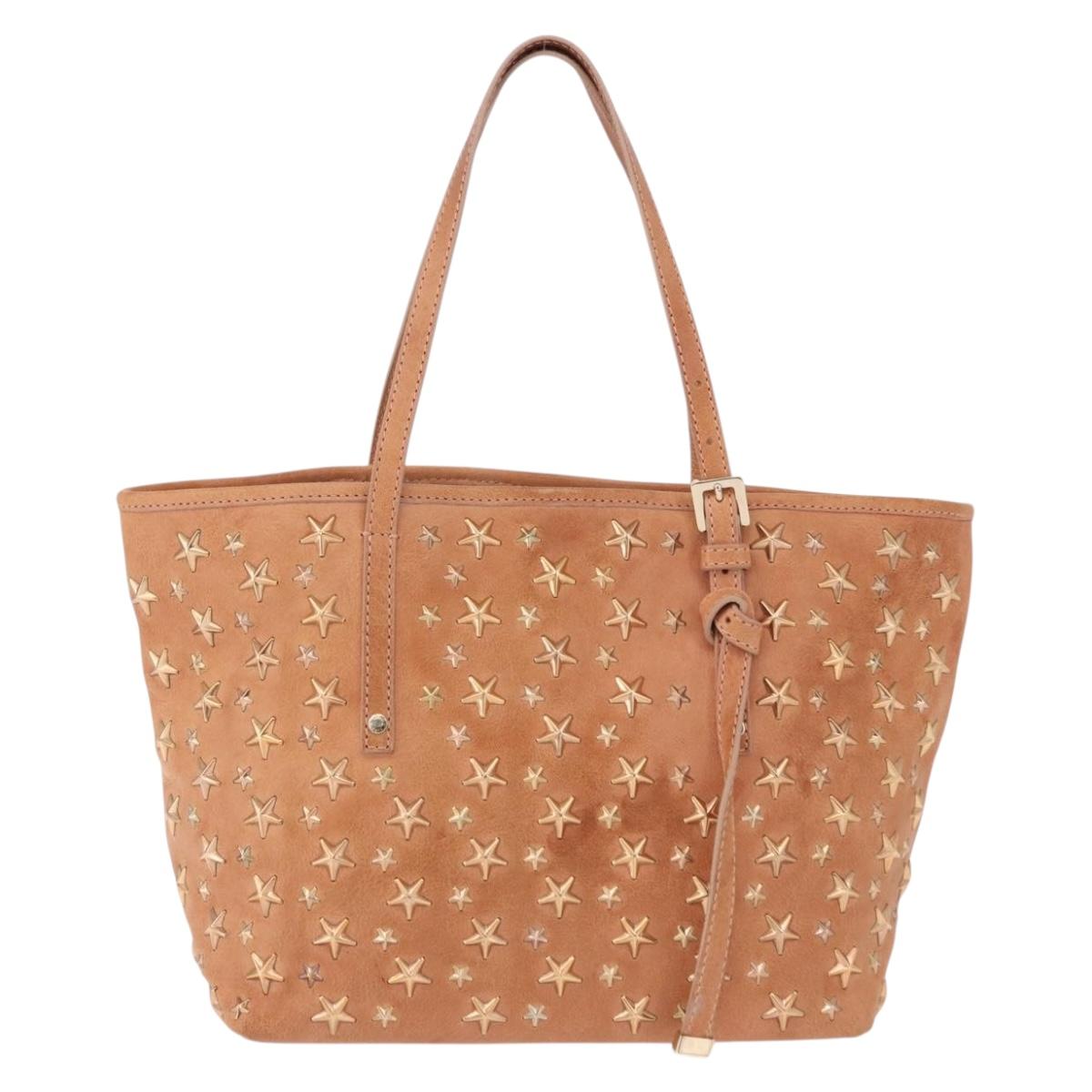 Jimmy Choo Star Studs Hand Bag Leather Pink Gold Auth bs36089