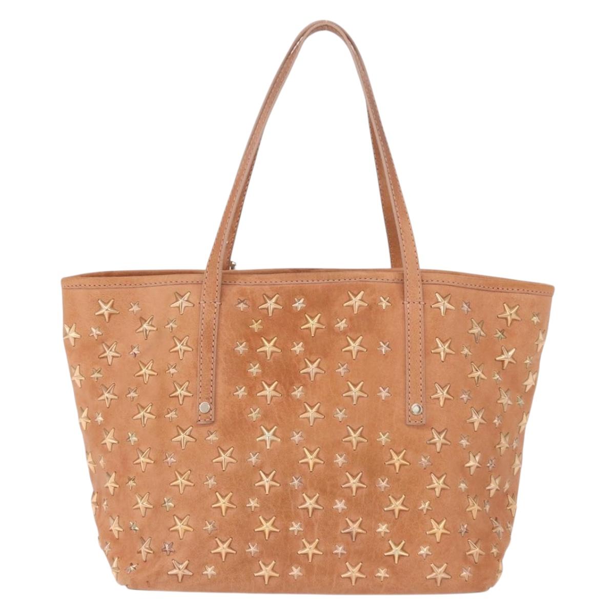 Jimmy Choo Star Studs Hand Bag Leather Pink Gold Auth bs36089