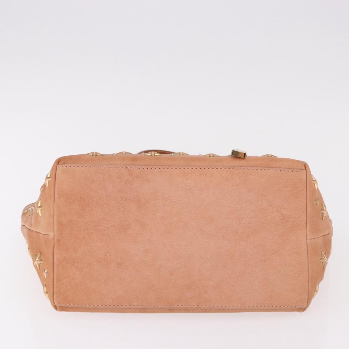 Jimmy Choo Star Studs Hand Bag Leather Pink Gold Auth bs36089
